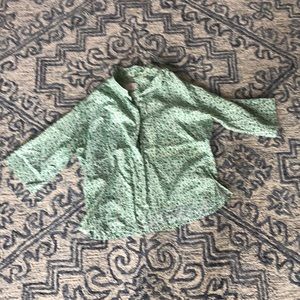 White and green floral button up